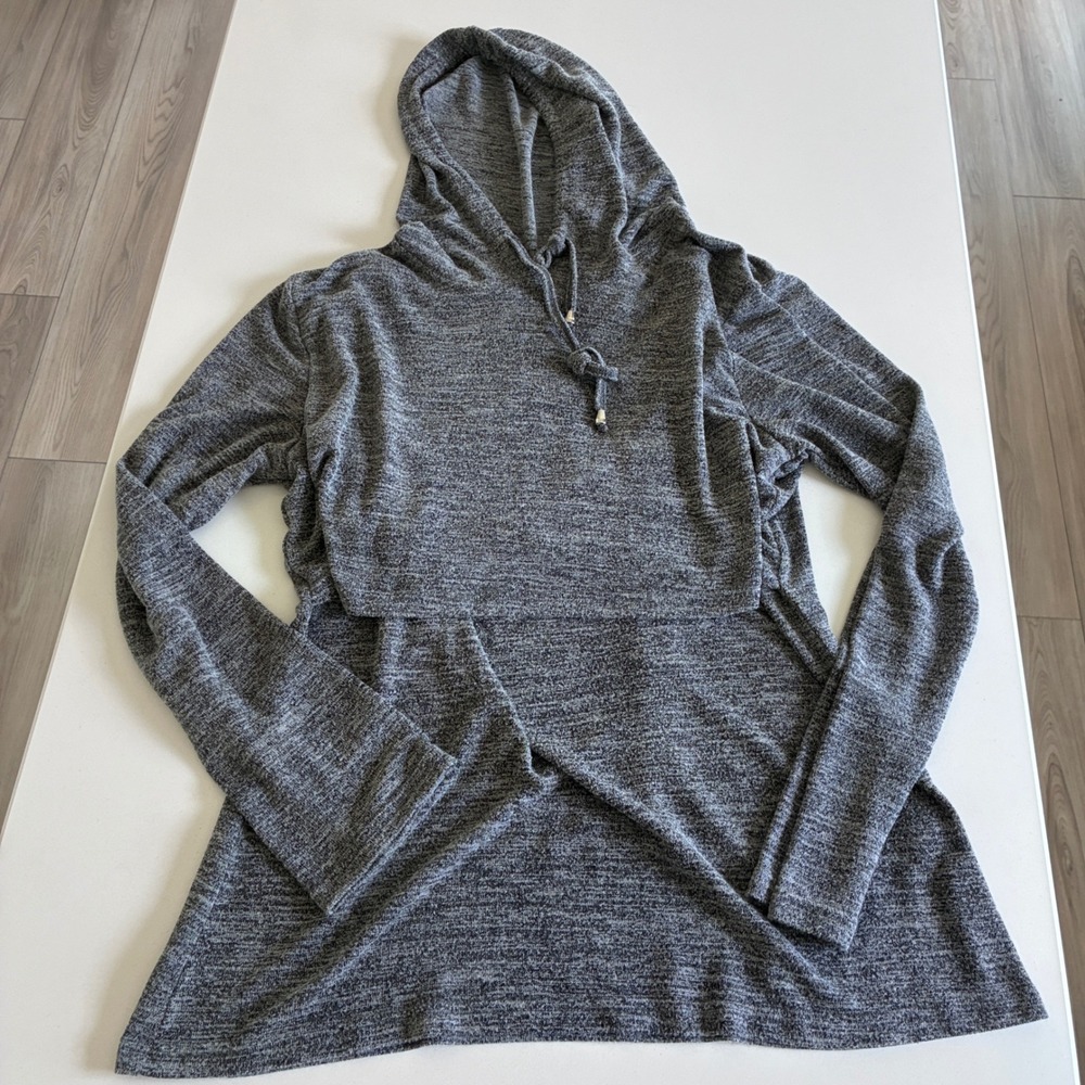 Smallshow Womens L Gray Heathered Maternity Nursing Hoodie Breastfeeding Top